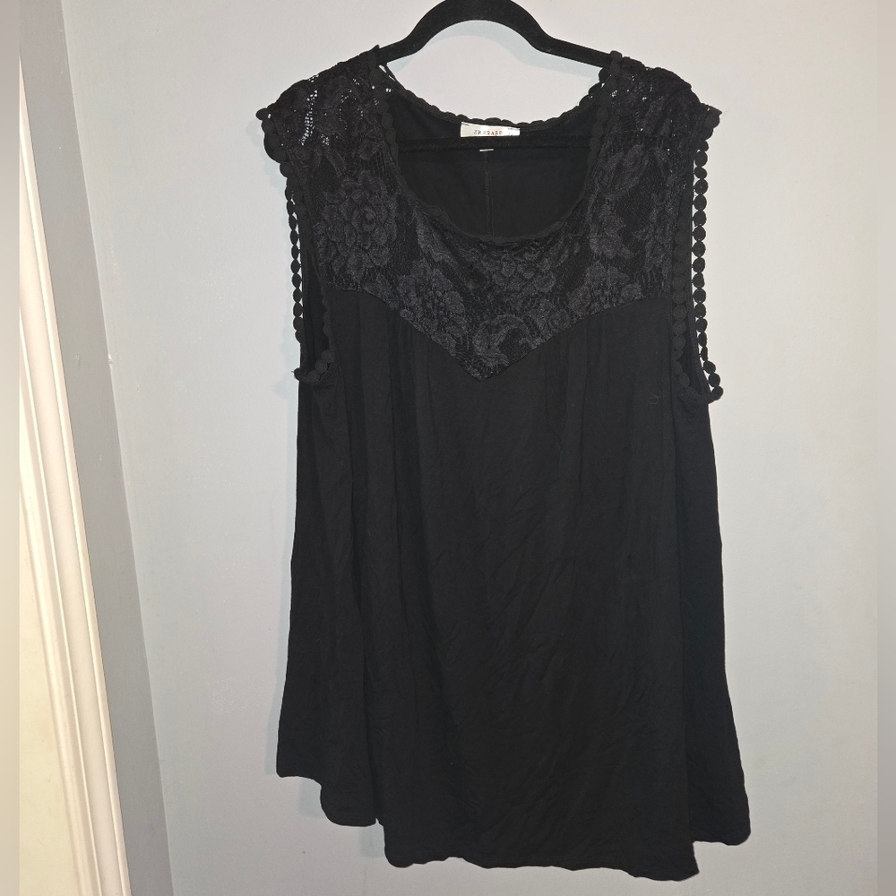 3XL Emerald Black Lace Blouse Sleeveless Top Soft Flowy Light Weight